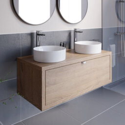 Aveli Bathroom Wall Hung Vanity Unit Sink Cabinet Countertop Wash Basin Oak 1100mm