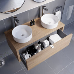 Affine Bathroom Wall Hung Vanity Unit Sink Cabinet Countertop Wash Basin Oak 1100mm - thumbnail 3
