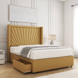 Bsspoke Alina Divan Bed Set Mustard Plush Velvet With 54Inch Headboard & 2 Drawers Footend & No Mattress In All Sizes