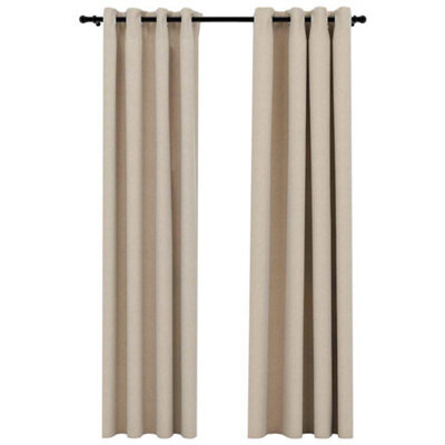 Berkfield Premium Linen-Look Blackout Curtains With Grommets 2Pcs Beige 140X245Cm