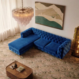 Monaco Chesterfield 3 Seater Chaise Sofa Blue Velvet L Shaped Corner Chaise- Left Hand Deep Buttoned Upholstery Couch Lounge - thumbnail 3