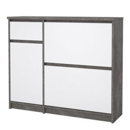 Furniture To Go Naia Shoe Cabinet With 2 Flip Down Doors 1 Door And 1 Drawer In Concrete And White High Gloss (W) 108.9 X  (H) 92.9 X (D) 31.5Cm - thumbnail 4