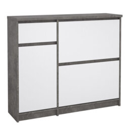Furniture To Go Naia Shoe Cabinet With 2 Flip Down Doors 1 Door And 1 Drawer In Concrete And White High Gloss (W) 108.9 X  (H) 92.9 X (D) 31.5Cm