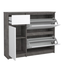 Furniture To Go Naia Shoe Cabinet With 2 Flip Down Doors 1 Door And 1 Drawer In Concrete And White High Gloss (W) 108.9 X  (H) 92.9 X (D) 31.5Cm - thumbnail 6