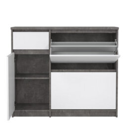 Furniture To Go Naia Shoe Cabinet With 2 Flip Down Doors 1 Door And 1 Drawer In Concrete And White High Gloss (W) 108.9 X  (H) 92.9 X (D) 31.5Cm - thumbnail 7