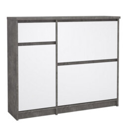 Furniture To Go Naia Shoe Cabinet With 2 Flip Down Doors 1 Door And 1 Drawer In Concrete And White High Gloss (W) 108.9 X  (H) 92.9 X (D) 31.5Cm - thumbnail 2