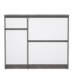Furniture To Go Naia Shoe Cabinet With 2 Flip Down Doors 1 Door And 1 Drawer In Concrete And White High Gloss (W) 108.9 X  (H) 92.9 X (D) 31.5Cm - thumbnail 3