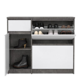 Furniture To Go Naia Shoe Cabinet With 2 Flip Down Doors 1 Door And 1 Drawer In Concrete And White High Gloss (W) 108.9 X  (H) 92.9 X (D) 31.5Cm - thumbnail 9