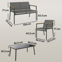 Outsunny 4 Seater Garden Furniture Set, Metal Garden Sofa Set, Grey - thumbnail 3