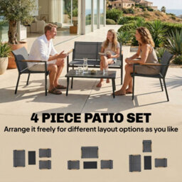 Outsunny 4 Seater Garden Furniture Set, Metal Garden Sofa Set, Grey - thumbnail 4