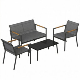 Outsunny 4 Seater Garden Furniture Set, Metal Garden Sofa Set, Grey - thumbnail 2