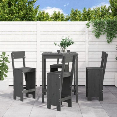 Berkfield 5 Piece Garden Bar Set Grey Solid Wood Pine - image 1