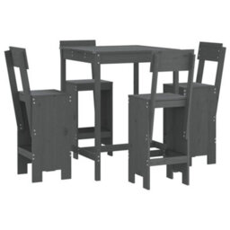Berkfield 5 Piece Garden Bar Set Grey Solid Wood Pine - thumbnail 2