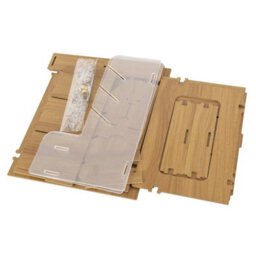 Beige New Pen Pencil Office Study Desk Wooden Storage Holder Organizer Box W/ Drawer - thumbnail 3