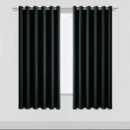 Aspire Homeware Black Plain Blackout Curtain Room Darkening Pencil Pleat Curtain Pair (W)117Cm X (D)137Cm With Tie Back Pair - thumbnail 1