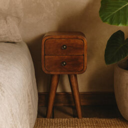 Wyld Haus Cagliari Small 2-Drawer Curved Chestnut Mango Wood Bedside Table