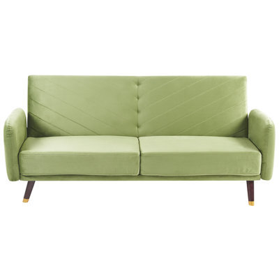 Beliani Sofa Bed 3 Seater Senja Velvet Olive Green - image 1