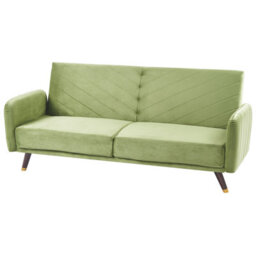 Beliani Sofa Bed 3 Seater Senja Velvet Olive Green - thumbnail 4