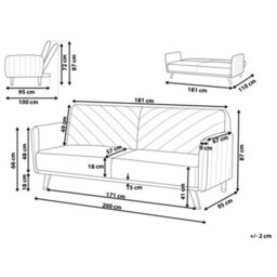 Beliani Sofa Bed 3 Seater Senja Velvet Olive Green - thumbnail 3