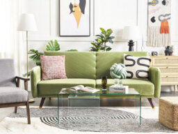 Beliani Sofa Bed 3 Seater Senja Velvet Olive Green - thumbnail 2