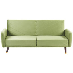 Beliani Sofa Bed 3 Seater Senja Velvet Olive Green - thumbnail 1