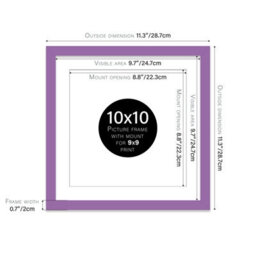 "10X10"" Purple Picture Frame - 10X10"" Square Frame With 9X9"" Mount For 10X10""/9X9"" Pictures Vintage Style Photo Display, 1 Pack" - thumbnail 2