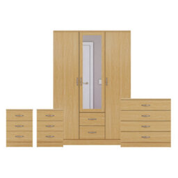 Lassic Vida Designs Riano 4 Piece Bedroom Set (3 Drawer Bedside Chest, 4 Drawer Chest, 3 Door 2 Drawer Mirrored Wardrobe), Pine - thumbnail 8