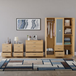 Lassic Vida Designs Riano 4 Piece Bedroom Set (3 Drawer Bedside Chest, 4 Drawer Chest, 3 Door 2 Drawer Mirrored Wardrobe), Pine - thumbnail 2