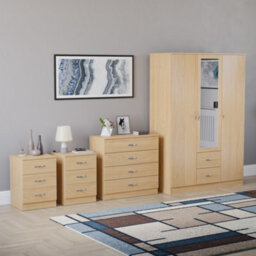 Lassic Vida Designs Riano 4 Piece Bedroom Set (3 Drawer Bedside Chest, 4 Drawer Chest, 3 Door 2 Drawer Mirrored Wardrobe), Pine - thumbnail 6