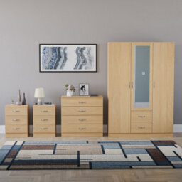 Lassic Vida Designs Riano 4 Piece Bedroom Set (3 Drawer Bedside Chest, 4 Drawer Chest, 3 Door 2 Drawer Mirrored Wardrobe), Pine - thumbnail 7