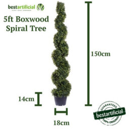 Best Artificial 5Ft - 150Cm Green Boxwood Spiral Topiary Tree - Suitable For Outdoor Use - Weather & Fade Resistant - thumbnail 3