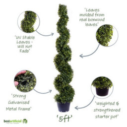 Best Artificial 5Ft - 150Cm Green Boxwood Spiral Topiary Tree - Suitable For Outdoor Use - Weather & Fade Resistant - thumbnail 2