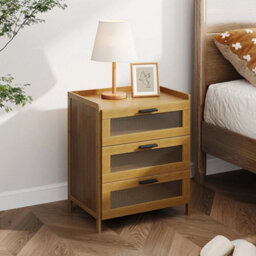 3 Drawer Wooden Bedside Table Cabinet Bedroom Storage Nightstand W/ Clear Doors - thumbnail 6
