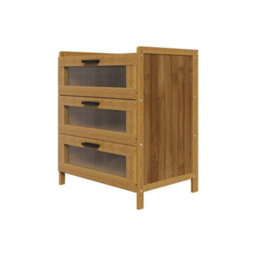 3 Drawer Wooden Bedside Table Cabinet Bedroom Storage Nightstand W/ Clear Doors - thumbnail 1