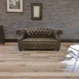 Chesterfield 2 Seater Buttoned Seat Sofa Cracked Wax T Brown Leather In Buckingham Style - thumbnail 4
