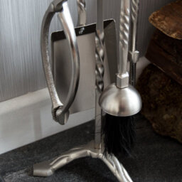 Lassic Fire Vida 5 Piece Fleur De Lys Pewter Companion Set - Poker, Tongs, Shovel, Brush And A Stand - thumbnail 8
