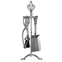 Lassic Fire Vida 5 Piece Fleur De Lys Pewter Companion Set - Poker, Tongs, Shovel, Brush And A Stand - thumbnail 9