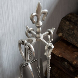 Lassic Fire Vida 5 Piece Fleur De Lys Pewter Companion Set - Poker, Tongs, Shovel, Brush And A Stand - thumbnail 5