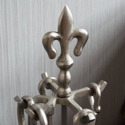Lassic Fire Vida 5 Piece Fleur De Lys Pewter Companion Set - Poker, Tongs, Shovel, Brush And A Stand - thumbnail 6