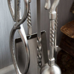 Lassic Fire Vida 5 Piece Fleur De Lys Pewter Companion Set - Poker, Tongs, Shovel, Brush And A Stand - thumbnail 7