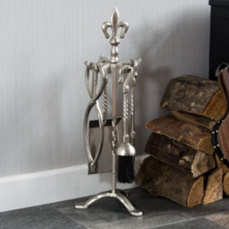 Lassic Fire Vida 5 Piece Fleur De Lys Pewter Companion Set - Poker, Tongs, Shovel, Brush And A Stand