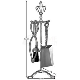 Lassic Fire Vida 5 Piece Fleur De Lys Pewter Companion Set - Poker, Tongs, Shovel, Brush And A Stand - thumbnail 2