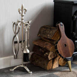 Lassic Fire Vida 5 Piece Fleur De Lys Pewter Companion Set - Poker, Tongs, Shovel, Brush And A Stand - thumbnail 3