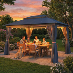 Outsunny 3 X 4 M Outdoor Garden Gazebo With Upf50+ Double Roof, Dark Blue - thumbnail 8