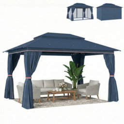 Outsunny 3 X 4 M Outdoor Garden Gazebo With Upf50+ Double Roof, Dark Blue - thumbnail 2