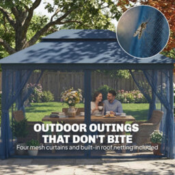 Outsunny 3 X 4 M Outdoor Garden Gazebo With Upf50+ Double Roof, Dark Blue - thumbnail 6