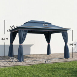 Outsunny 3 X 4 M Outdoor Garden Gazebo With Upf50+ Double Roof, Dark Blue - thumbnail 3