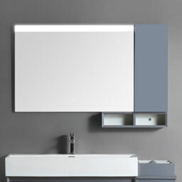 Homestylestore Black Grey Wall Mounted Waterproof Led Bathroom Mirror, Side Cabinet And Open Shelf 1200 X 680mm - thumbnail 1