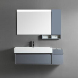 Homestylestore Black Grey Wall Mounted Waterproof Led Bathroom Mirror, Side Cabinet And Open Shelf 1200 X 680mm - thumbnail 2