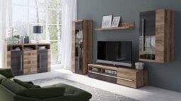 Arte Chic Roger 05 Tall Display Cabinet 550mm In Oak Satin & Touchwood - Modern Elegance H1600mm D350mm - thumbnail 2